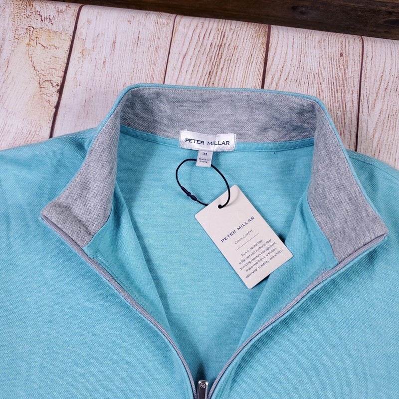 New $150 Peter Millar Mens M Crown Comfort Pullover Quarter Zip Radiant Blue