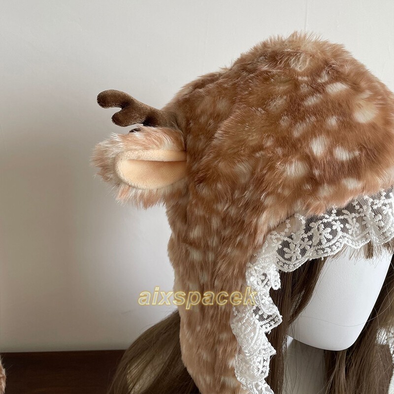 Kawaii Lolita Reindeer Deer Faux Fur Warm Plush Hat Furry Boots Socks Christmas gallery