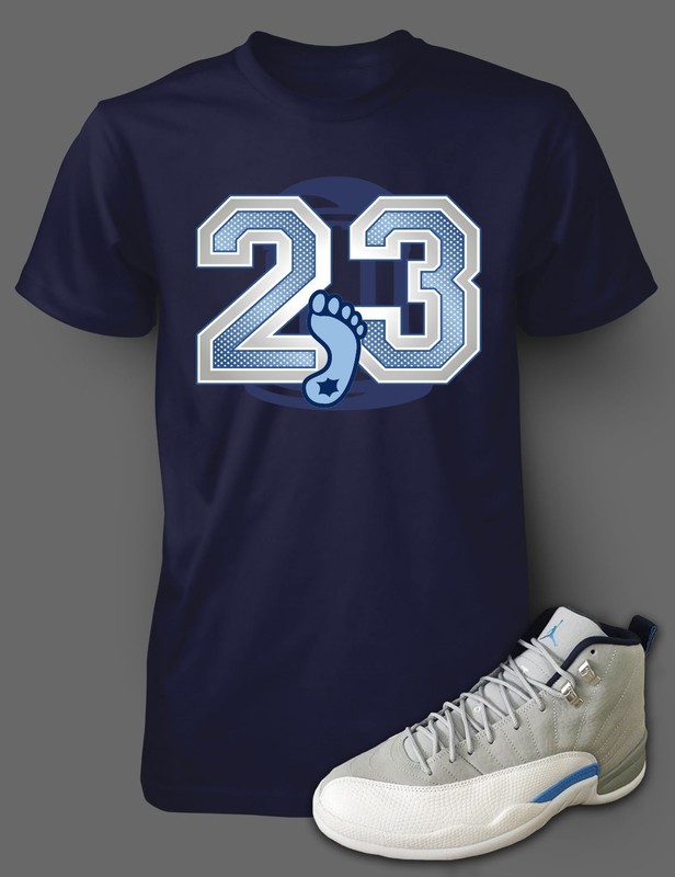 Men’s 23 UNC Sneaker Tee Shirt to Match AIR J12 UNC Navy Tee Shirt Graphic Sport