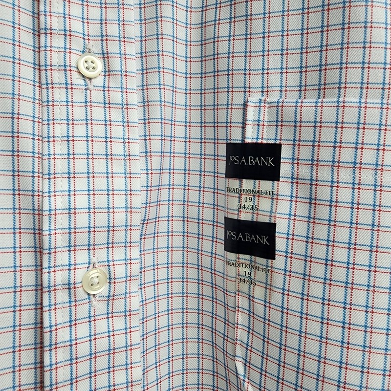 19 34/35 White Red Blue Dress Shirt Check Traditional Fit Dark Jos A Bank New Sz gallery