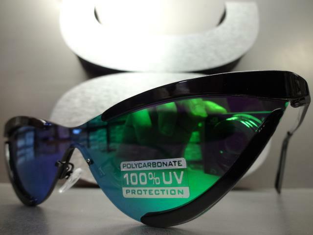 New Classy Elegant Modern Funky Retro Cat Eye SUNGLASSES Black Frame Green Lens gallery