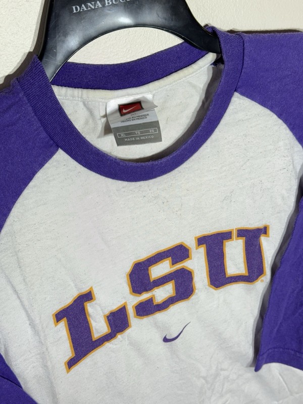 Y2K Nike LSU Tigers Purple Raglan Tee XL – Vintage 2000s College Sports Vibe