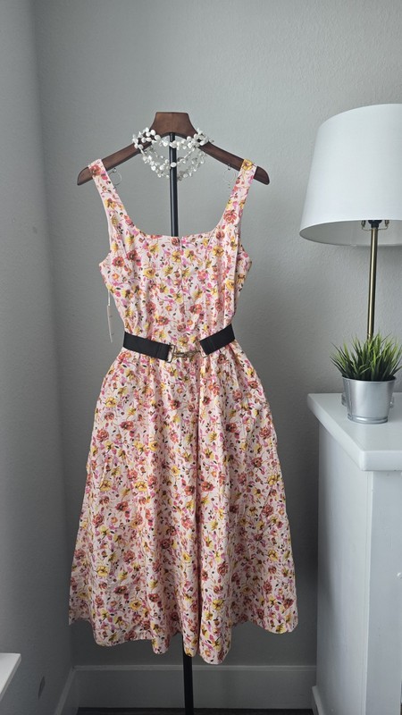 Free Assembly Pink Floral Cotton Midi Dress Sleeveless Square Neck XS 0-2 NWT gallery