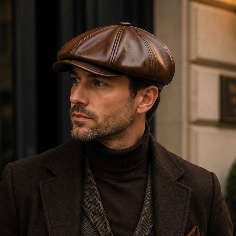 Soft Lambskin Leather Flat Cap Gatsby Newsboy Hat Warm Winter Ivy Cap gallery