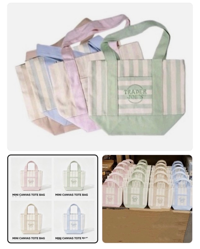 trader joes mini pastel canvas tote bag set of 4 gallery