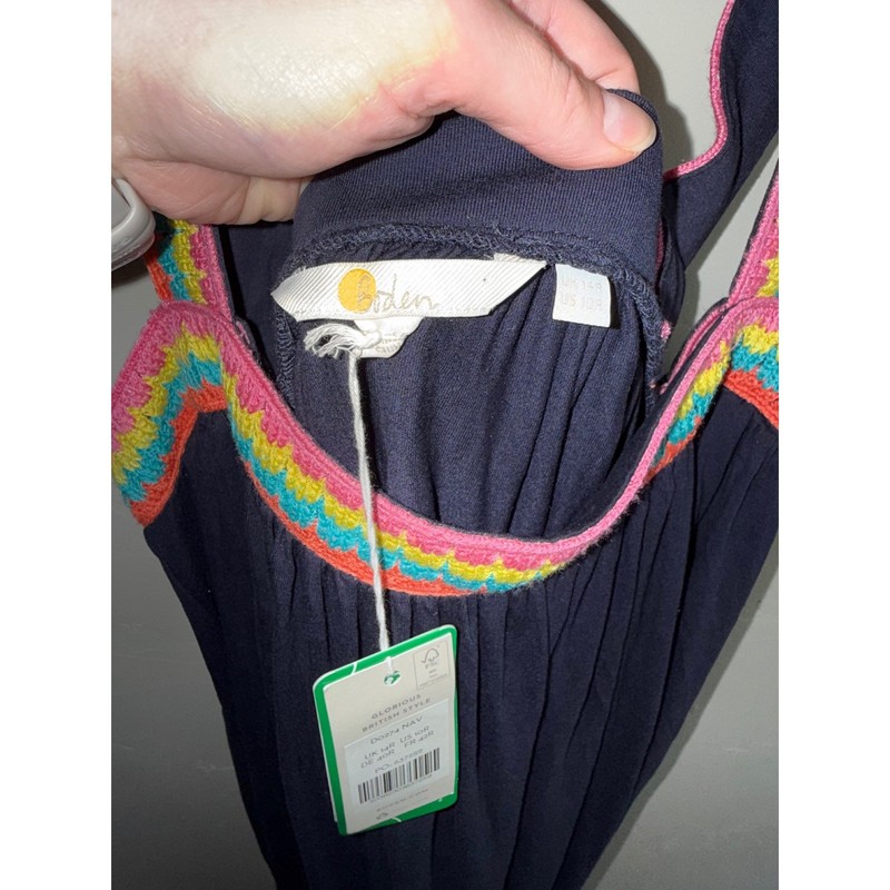 Boden Navy Blue Crochet Trim Maxi Dress Rainbow Straps Jersey US 10 NEW gallery