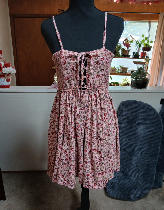 Xhilaration Womens M Pink Floral Sweetheart Lace-Up Fit & Flare Mini Dress
