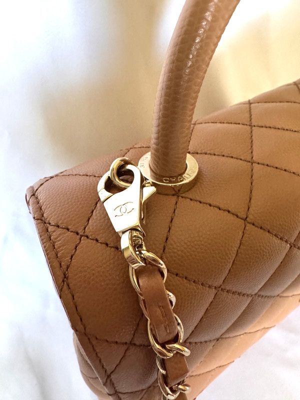 Chanel small flap bag with top handle caramel/cognac brown caviar leather gallery