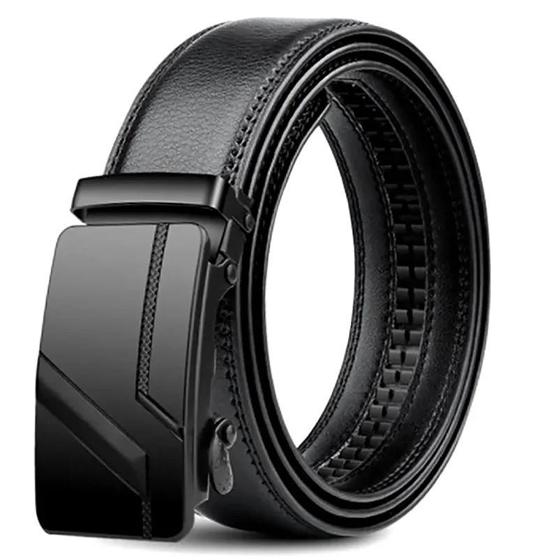 Men’s Automatic Buckle Belt Luxury Black Leather Belt 110 120 130cm Jeans Suit