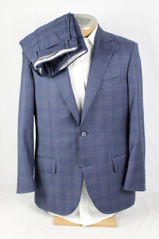 Canali 1934 Mens Suit 42R Blue Plaid Wool 2 Button Double Vent 34×28 Flat Pants