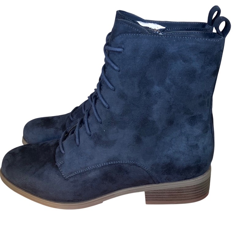 Journee Collection Vienna Navy Vegan Suede LaceUp Ankle Boots Womens 12W NIB NEW gallery