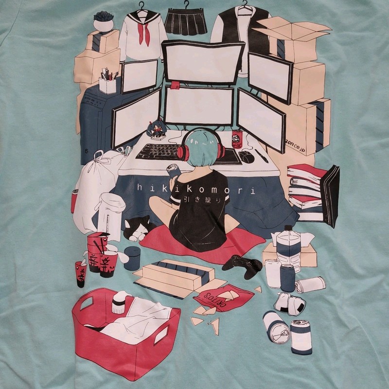 BiBi Sama HIKKOMORI Anime Graphic Tee Womens T-Shirt Red Manga Girl Japanese 2xl