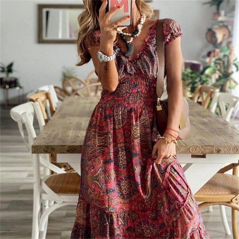 Women's Sundress Neck Beach Boho Summer Maxi Holiday Dress V Ladies Floral gallery