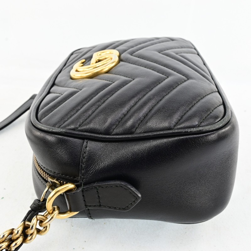 Auth GUCCI GG Marmont Chain Shoulder Cross Bag Leather 447632 Black F1594SG708 gallery