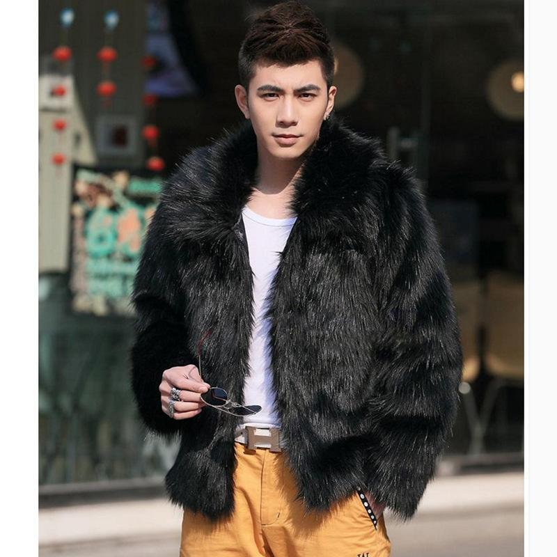 Men's Tailored Collar Faux Fur Furry Coat Winter Warm Jackle Slim Fit Fashion gallery