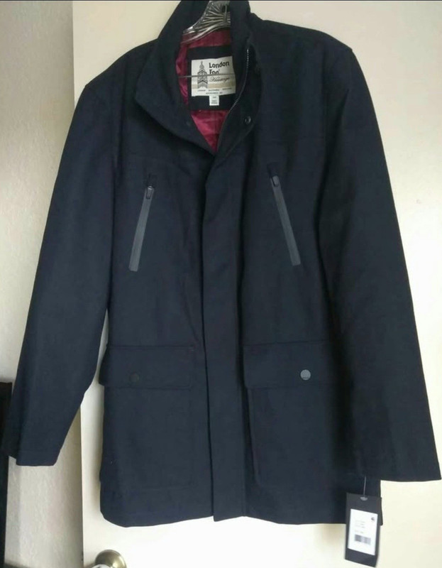 London Fog Heritage Navy Zip Button Overcoat Jacket 38 in Men Regular