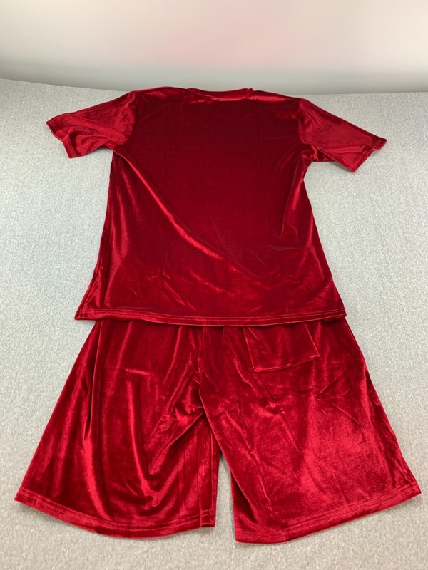 Component Velour Stretch Knit Tshirt Shorts 2 Pc Set Women M Red Soft Drawstring gallery