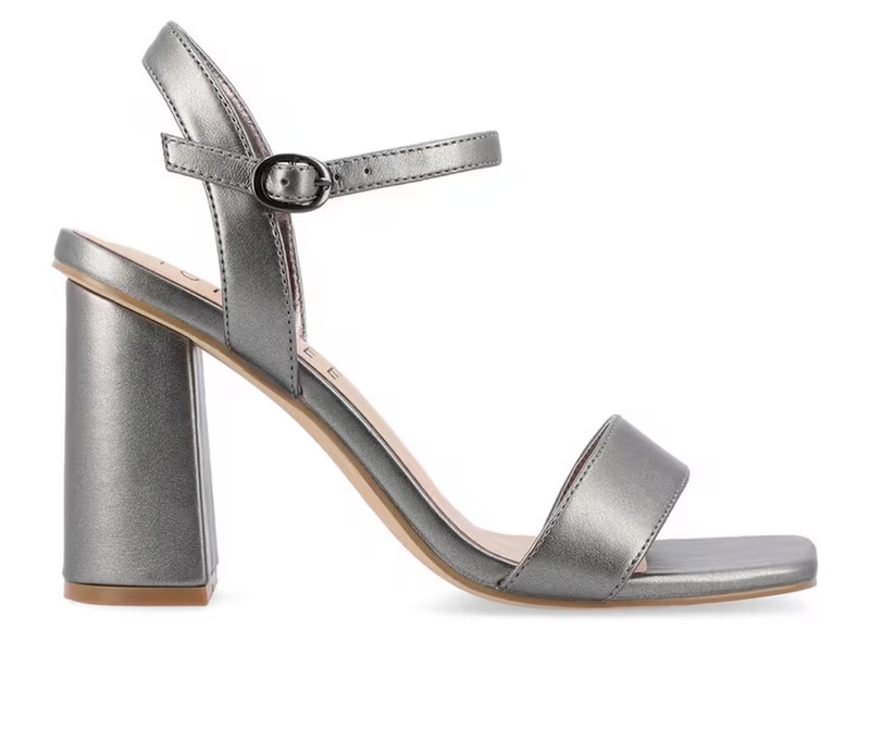 Journee Tivona Women Pewter Ankle Strap Heels Block Heel Size 9.5M New gallery