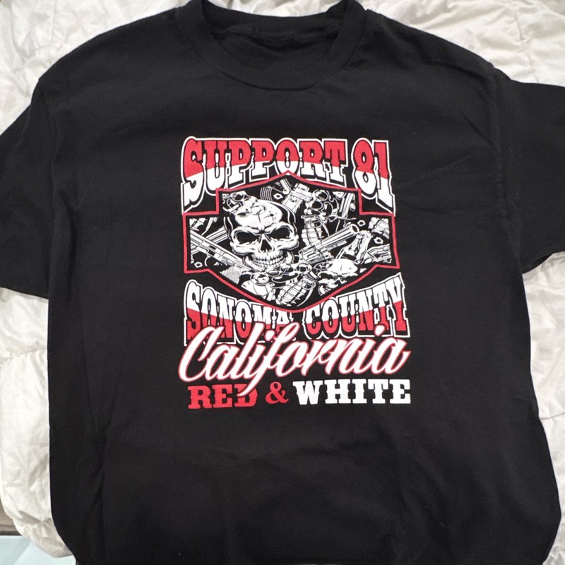 Men’s Black Graphic Print Crew Neck Cotton T-Shirt Support 81 Sonoma County L