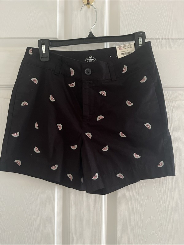 St. Johns Bay Women’s size 4 Black Watermelon Embroidered Mid Rise Shorts