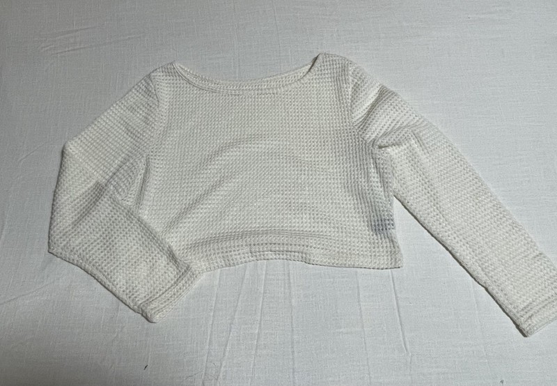 Womens White Waffle Knit Shein Long Sleeve Crop Top (1XL)