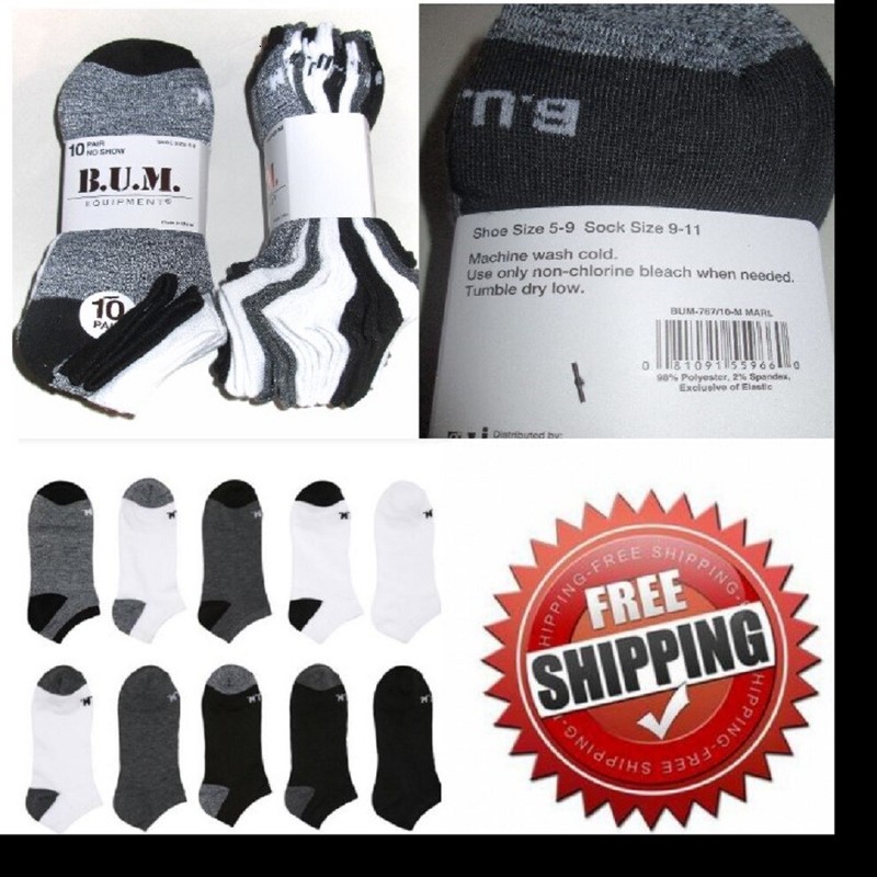 10 Pairs Womens BUM Equipment Light Weight Shoe 5-9 Assorted No Show Socks