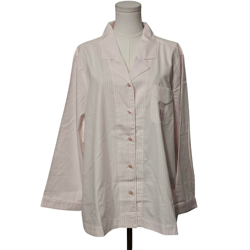 Cabernet Pajama Top Womens Large Pink Striped Cotton Button Lounge Sleepwear