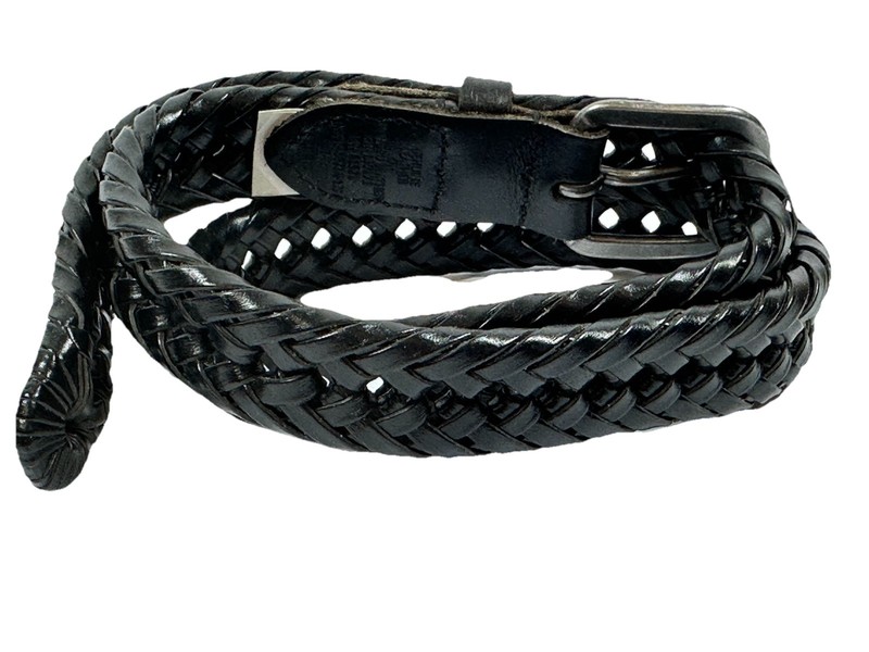 Black Braided Genuine On Bonded Leather Belt Womens 28/30 1" Pewter Tone Buckle gallery