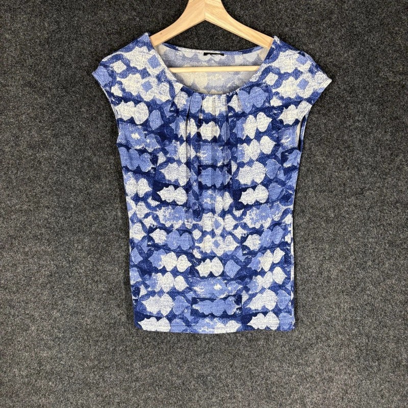 Unbranded T-Shirt Women M Blue Geometric Short Sleeve Round Neck Casual Top