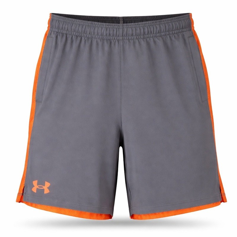 Under Armour Athletic Shorts Boys Youth Large Gray Orange Tech Vent 1390022-026