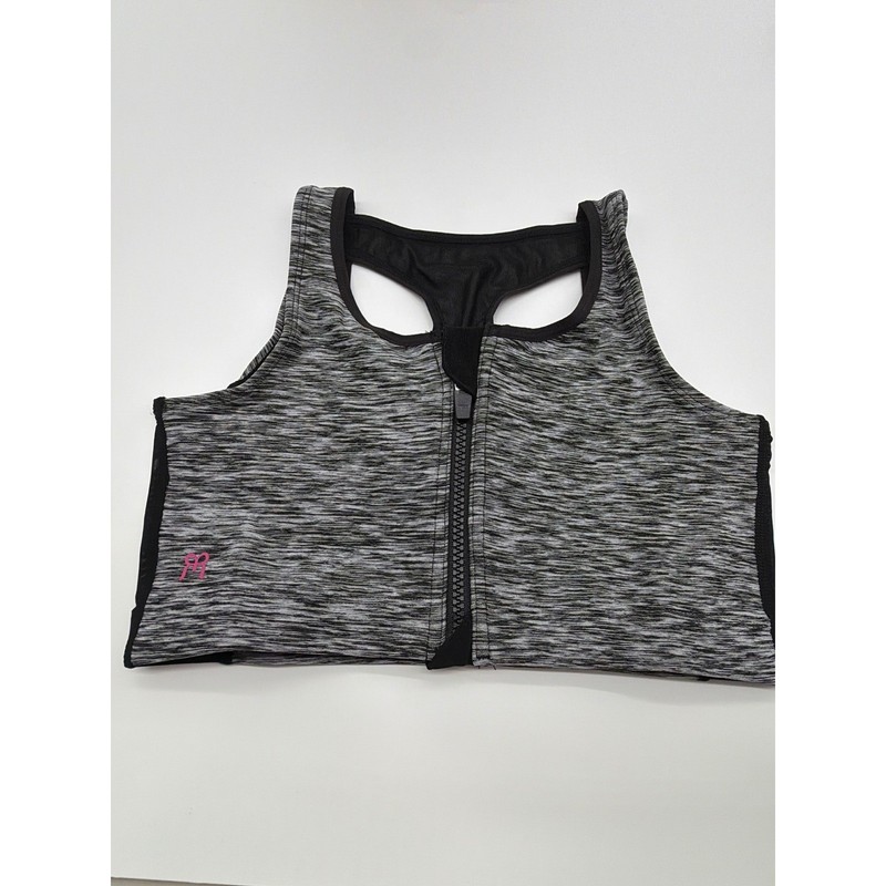 Ruby Ribbon Zip Front Sports Bra Gray Gym Workout Mesh Racerback 1791 Sz 32