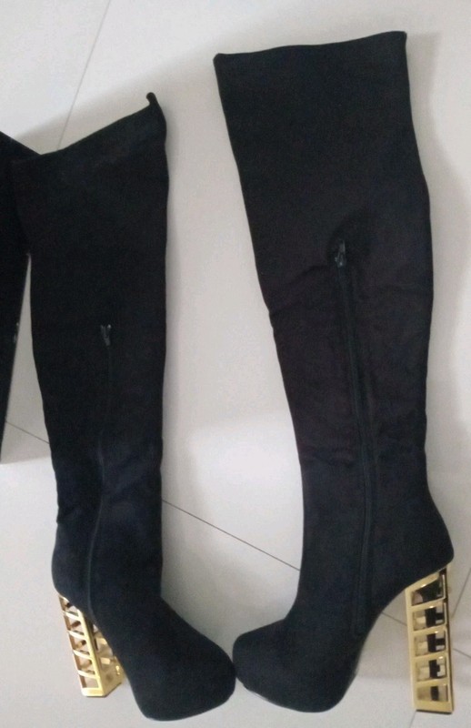 New OVERKNEE BOOTS w Gold Heel SCENE TYANNA SUEDE LOOK Platform Sz US6/EUR 36.5 gallery