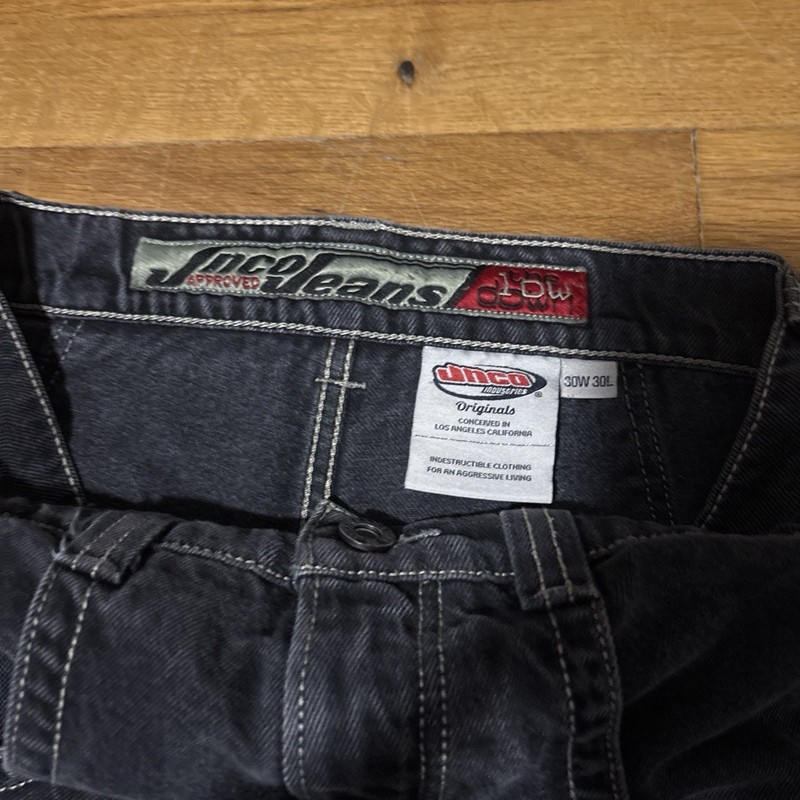 JNCO Originals Men’s Black Wide-Leg Denim Jeans Relaxed Fit 90s Logo