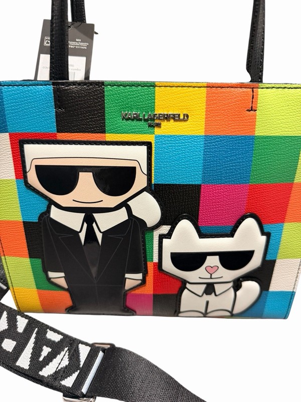 KARL LAGERFELD PARIS Small Multicolor Checkered Choupette Satchel Zip Strap