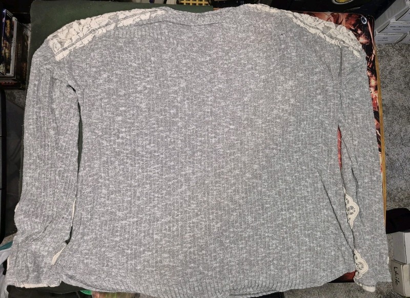 Rewind Top Womens Size Large Pullover Long Sleeve Gray Blouse Stretch gallery