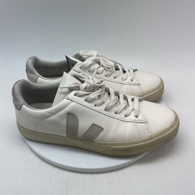 Veja Campo Sneakers Mens 9 White Gray Leather Casual Preppy Low Lace Up Shoes