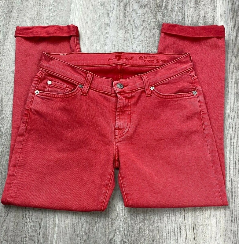 7 For All Mankind Skinny Crop & Roll Jean Capri’s Womens Size 28 Red RN 115561