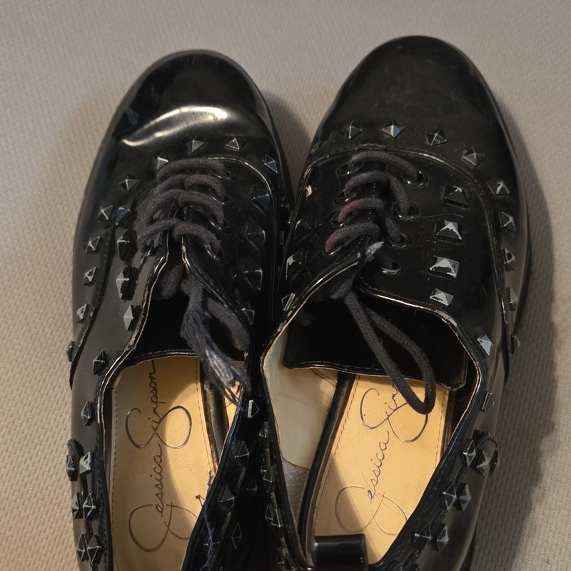 Jessica Simpson Black sythetic Platformish Studded Lace-Up Round Toe Heel US 7.5 gallery