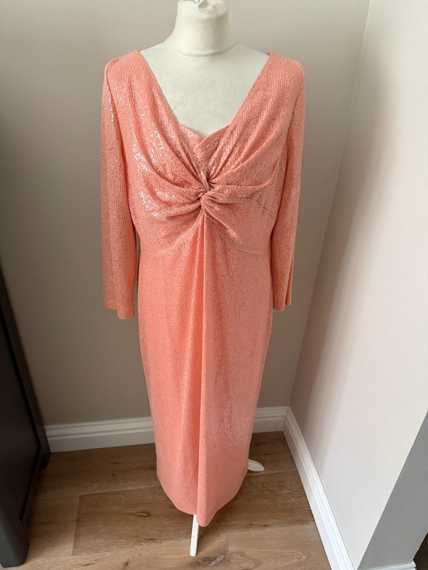 Womens orange sequinned designer evening / occasion dress by St. John, size 16 gallery
