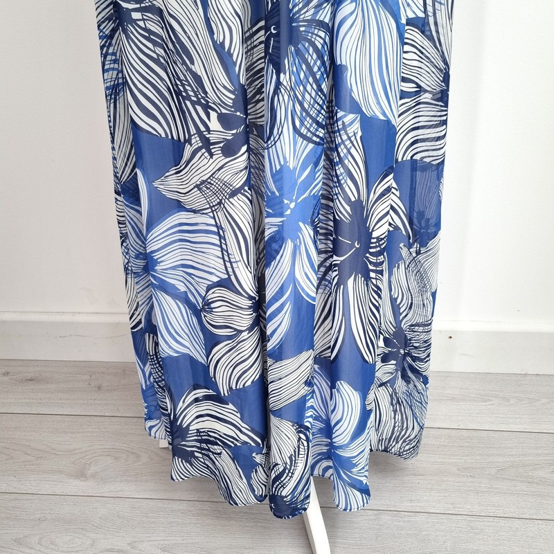 Marks & Spencer Maxi Dress UK 16 Blue Floral Print Empire Waist Lined Party gallery