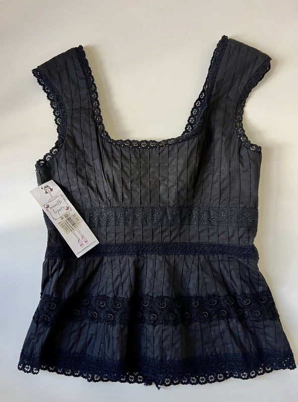 Nanette Lepore Karma Corset Top 0 Black Lace Crochet Flower Button Rare NWT $265 gallery