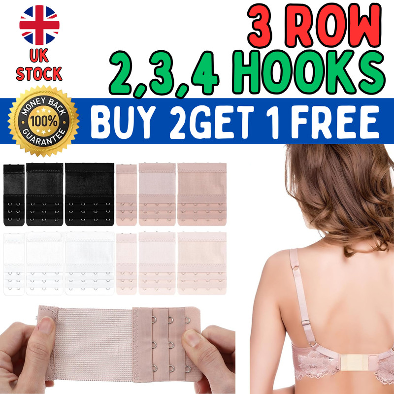Bra Extender 3-Row (2/3/4 Hook) – Adjustable for Maternity Strapless & Tight Bra