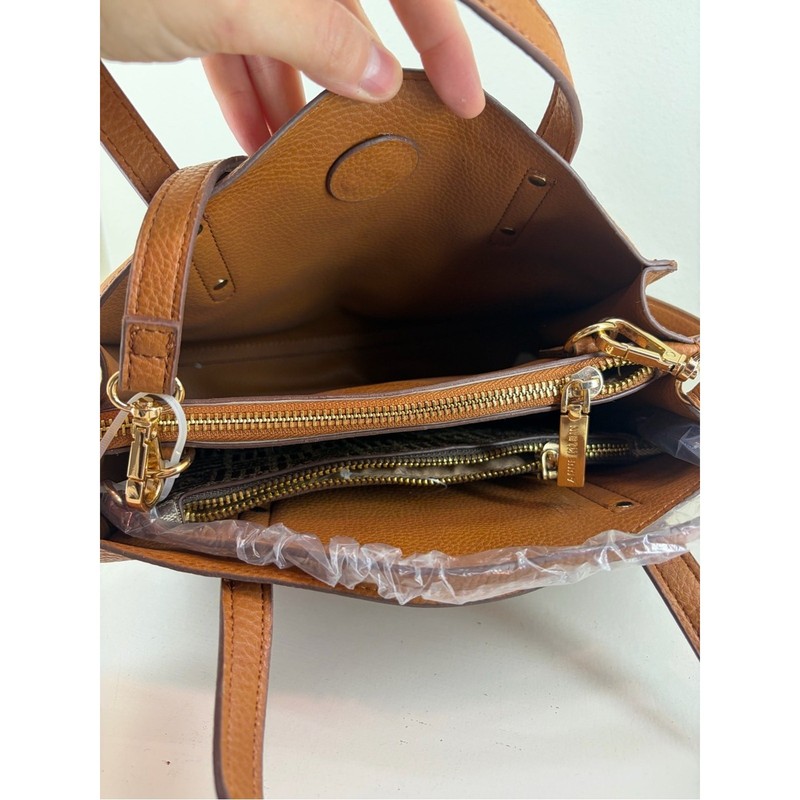 Anne Klein Cognac Leather Satchel with Crossbody Strap gallery