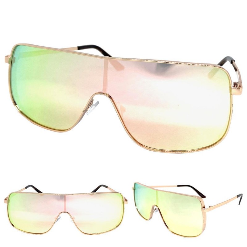 OVERSIZED Classic Modern Retro Shield Party Raver SUNGLASSES Big Rose Gold Frame