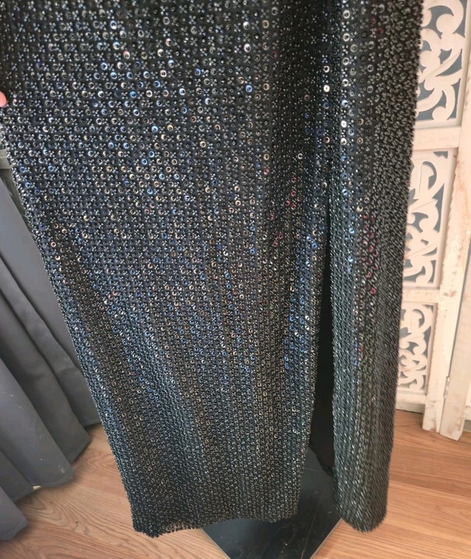 Donna Karen Black Sequin Designer Cocktail Maxi Formal Gala Evening Wedding Prom gallery