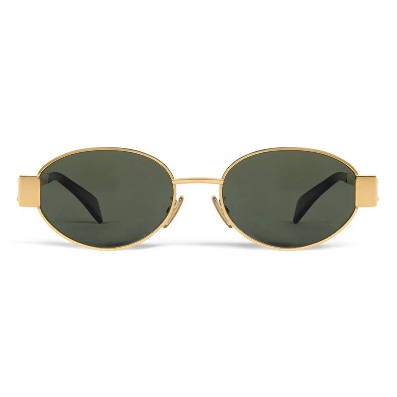 Celine CL40235U 30N Triomphe Metal Oval Sunglasses Gold Green Lens AUTHENTIC
