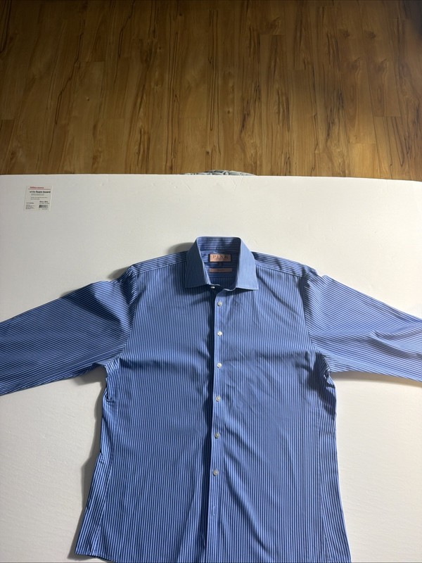 Thomas Pink Slim Fit 16.5 Blue White Striped Dress Shirt Men’s 42cm