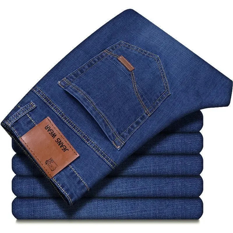 Men’s Casual Straight Leg Jeans Soft Stretch Denim Zipper Fly Blue Black Pants gallery