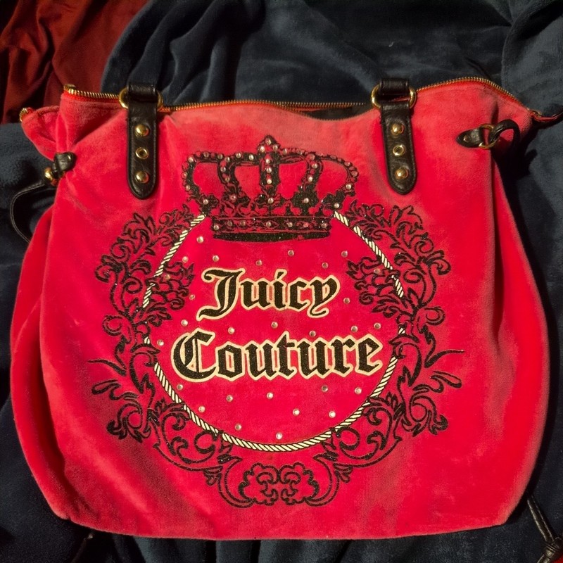 Vintage Pink Juicy Couture Purse Zip Top Bag Handbag Y2K Velour Mcbling