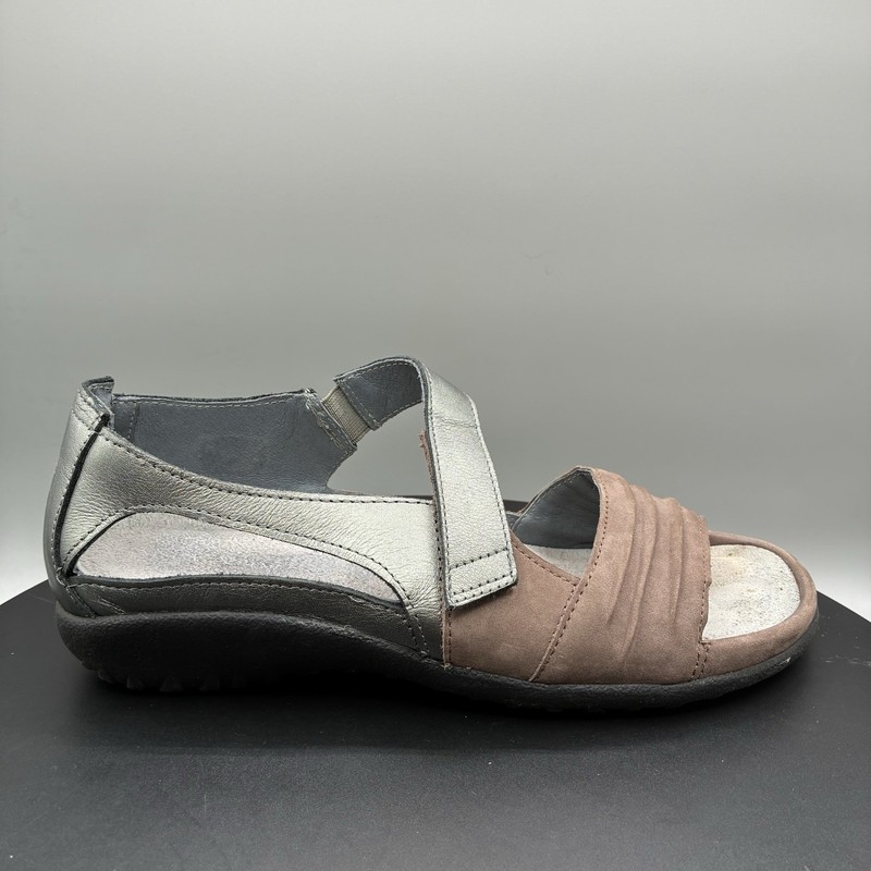 Naot Papaki Sandals Women’s 39 Pewter Silver Taupe Soft Footbed Strappy